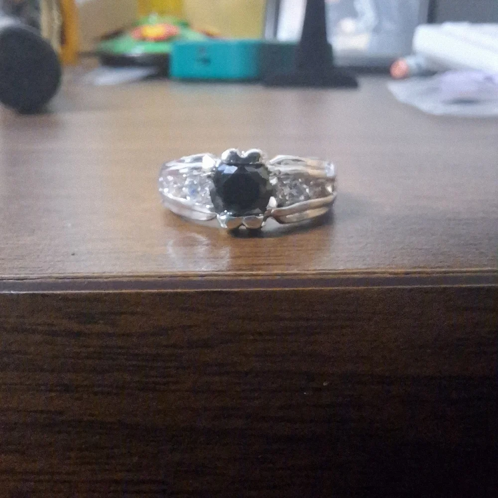Swarovski Crystal Elements Silver and Black Gemstone Ring